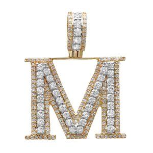 Round Cut Diamond "M" Letter Initial Pendant 14K Yellow Gold 1.24Cttw
